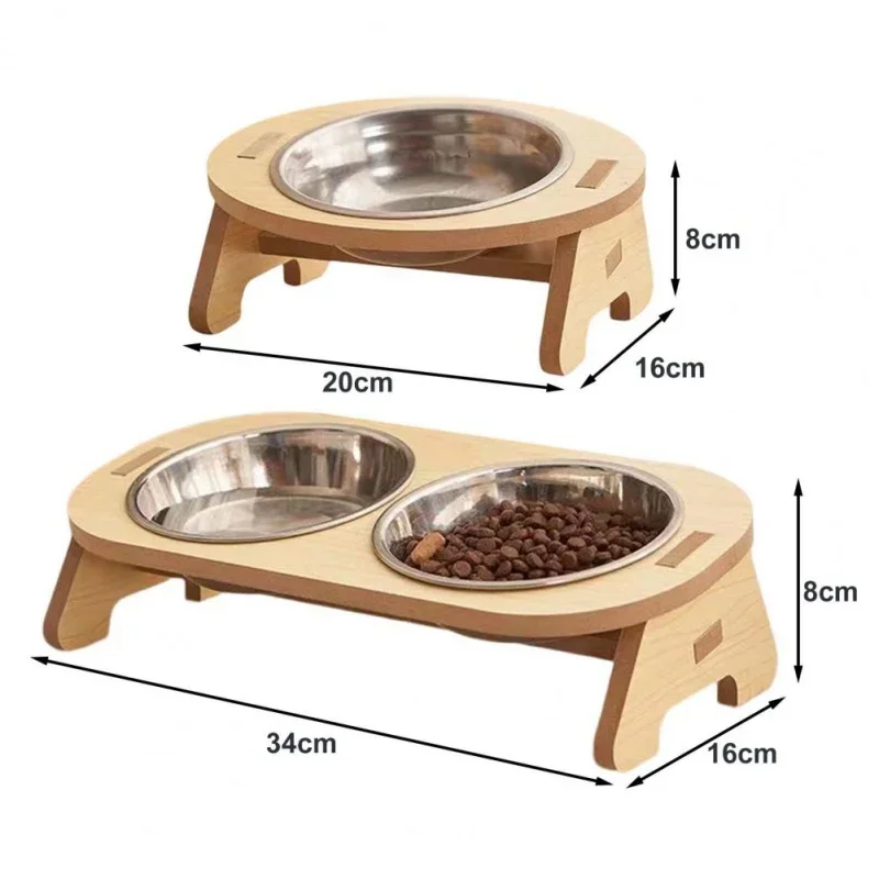 Wooden Elevated Dog Bowls with Stand Adjustable Raised Puppy Cat Food Water Bowls Holder Rabbit Feeder for Small Medium Pets