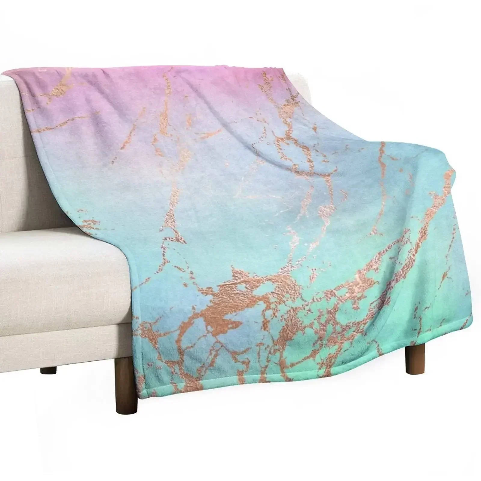 Purple Blue Rainbow Unicorn Texture with Copper Faux Marble Effect Throw Blanket Bed linens Weighted blankets ands Blankets