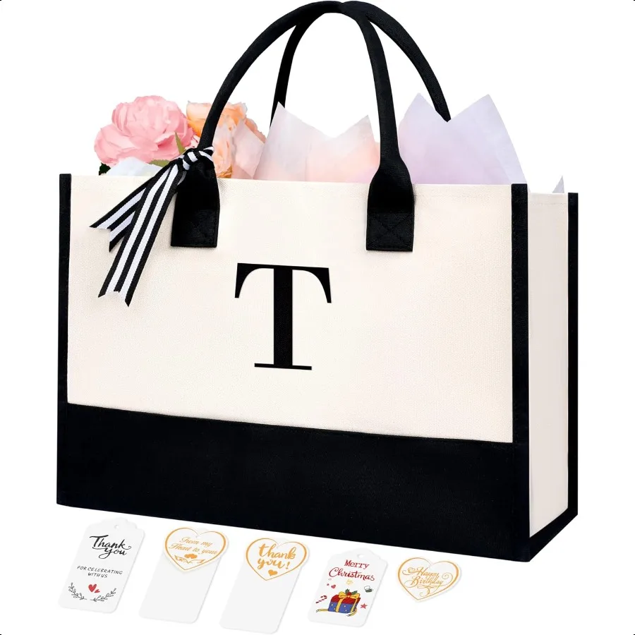 

BAGAIL Initial Tote Bag Personalized Birthday Gifts for Women Teacher Friends Mom Wedding Monogrammed Beach Bag