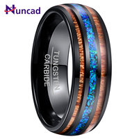 Nuncad Comfort Fit 8mm Natural Acacia Black Wood Ring Opal Tungsten Carbide Ring for Men ring 100% Tungsten carbide T168R