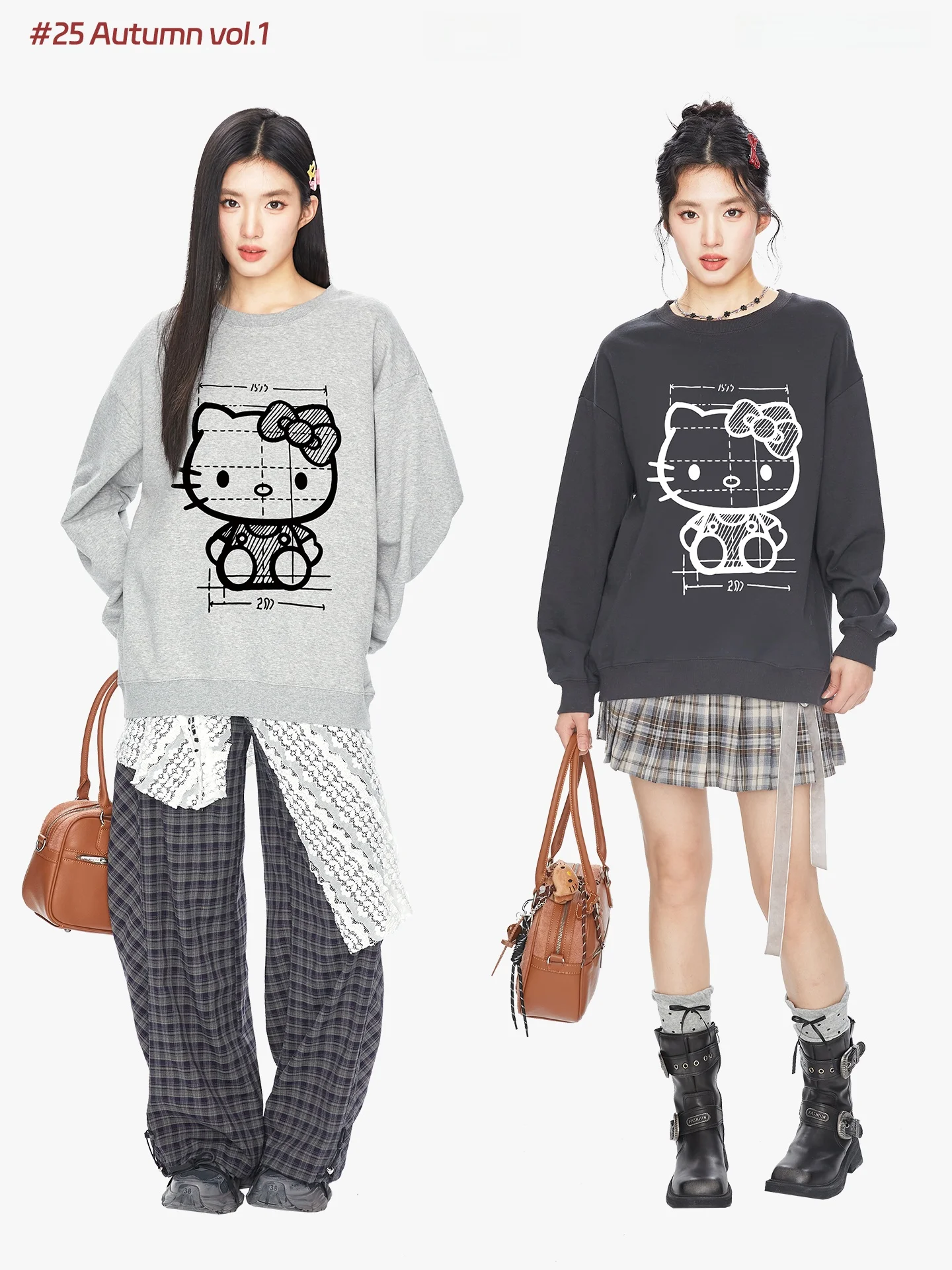 

Женский свитшот Cute Kit с принтом, круглым вырезом, свободного кроя, утягивающий, в корейском стиле, с длинными рукавами, из смеси хлопка и полиэстера