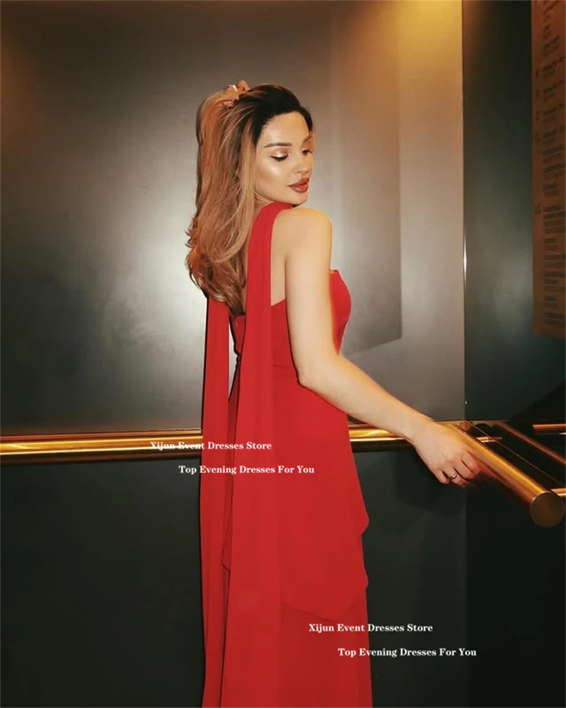 Xijun Sexy Red Long Evening Dresses Strapless A-Line Prom Dresses Detachable Cape Formal Occasion Prom Gowns Vestidos 2025 Women