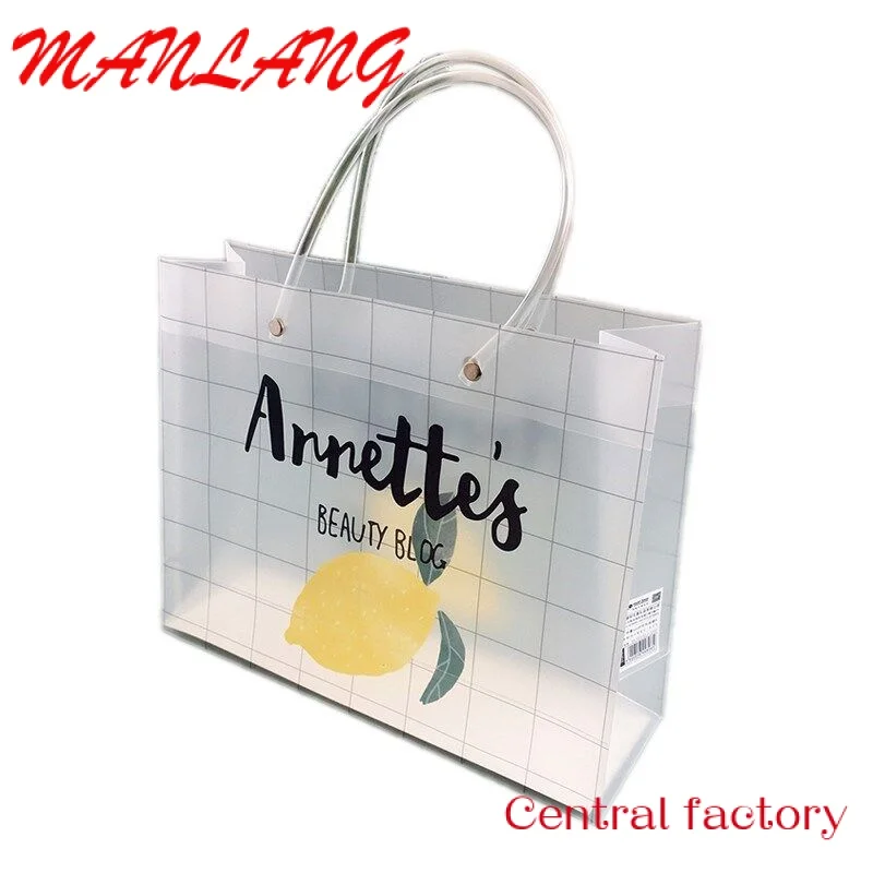 Bolsa de compras de plástico Pvc transparente personalizada con logotipo, bolsas con asa transparente, embalaje para regalos, venta al por mayor