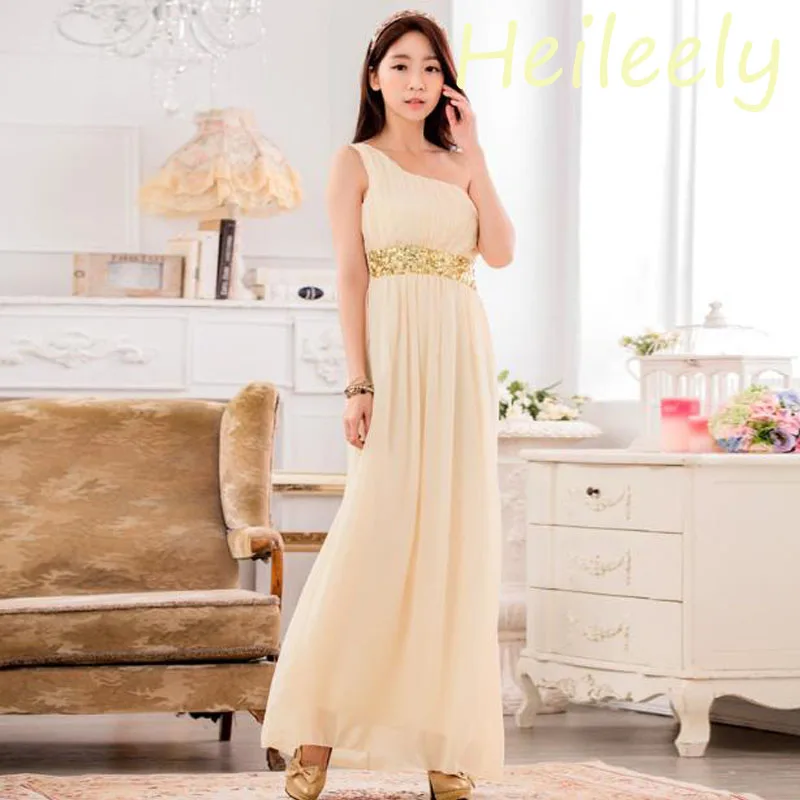 

Plus Size Women Clothing Sexy One-shoulder Strapless Chiffon Long Party Dresses Evening Champagne 2xl