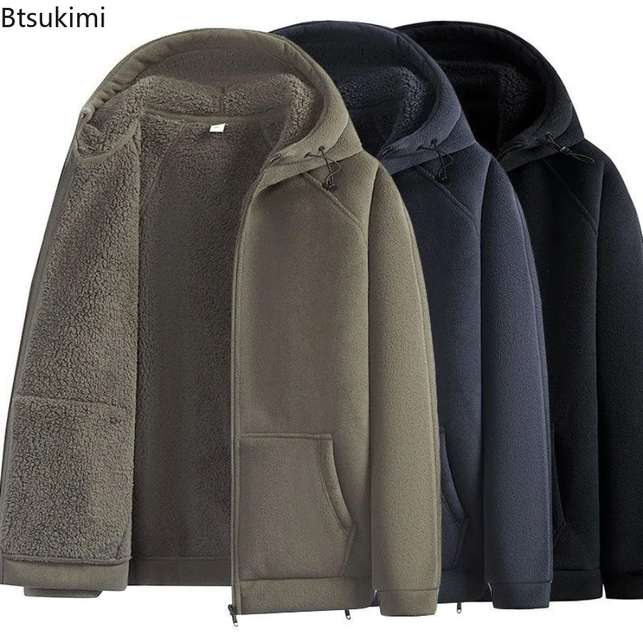 

New Autumn Winter Men's Polar Fleece Jackets Casual Hooded Pocket Zipper Coats Cold-Proof Thickened Warm Hoodies Jackets for Men