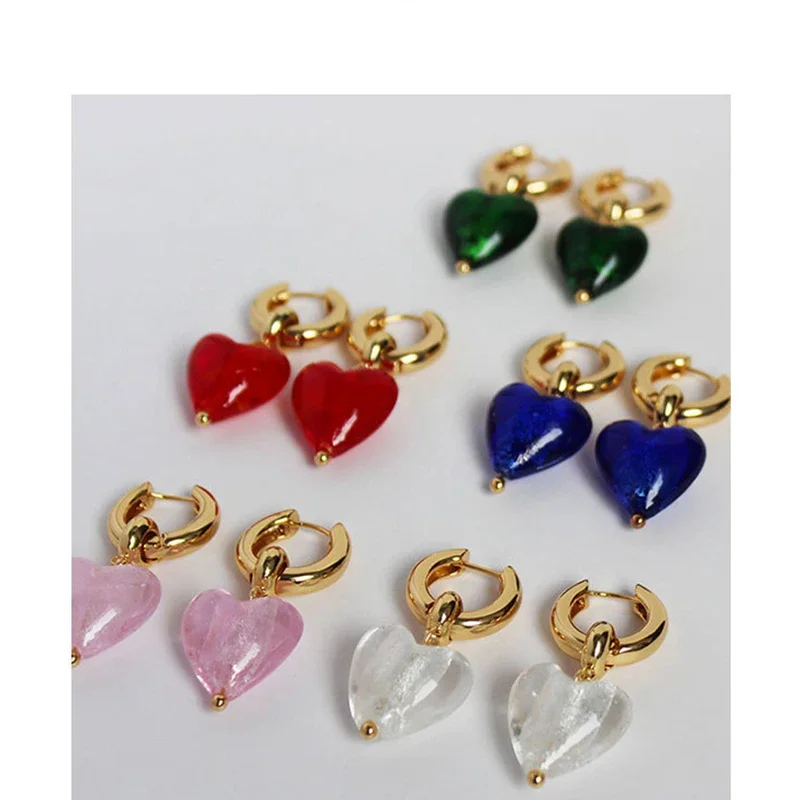 2024 Morano Retro Fashionable French Glass Multicolor Love Earrings Female Temperament Fashion Trend Celebrity Jewelry Gift