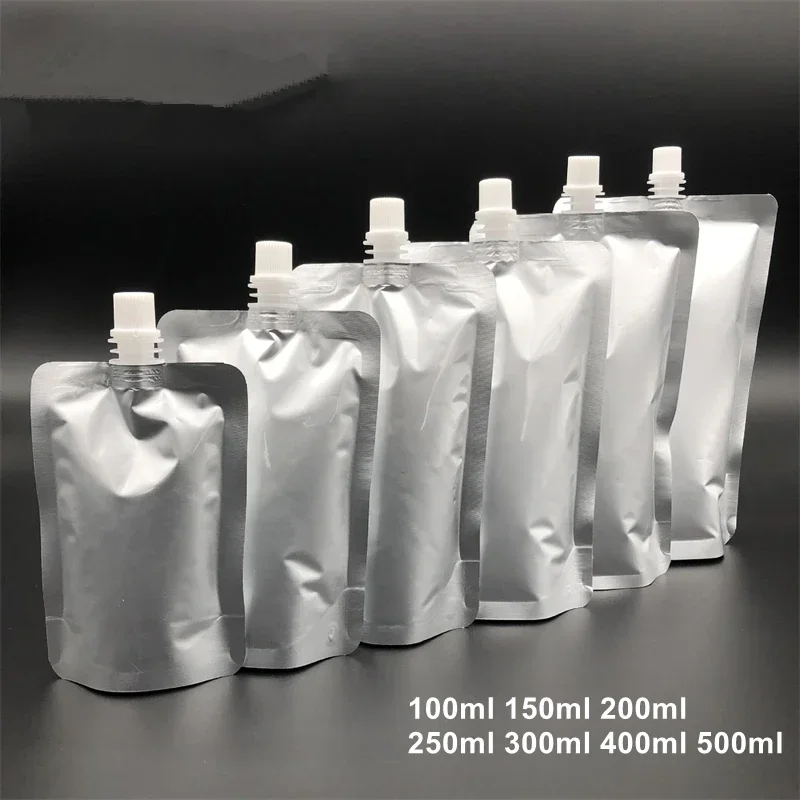 50Pcs Aluminum Foil Liquid Package Nozzle Bags Light-proof Juice Beverage Milk Sealed Stand Up Storage Reusable Pouches