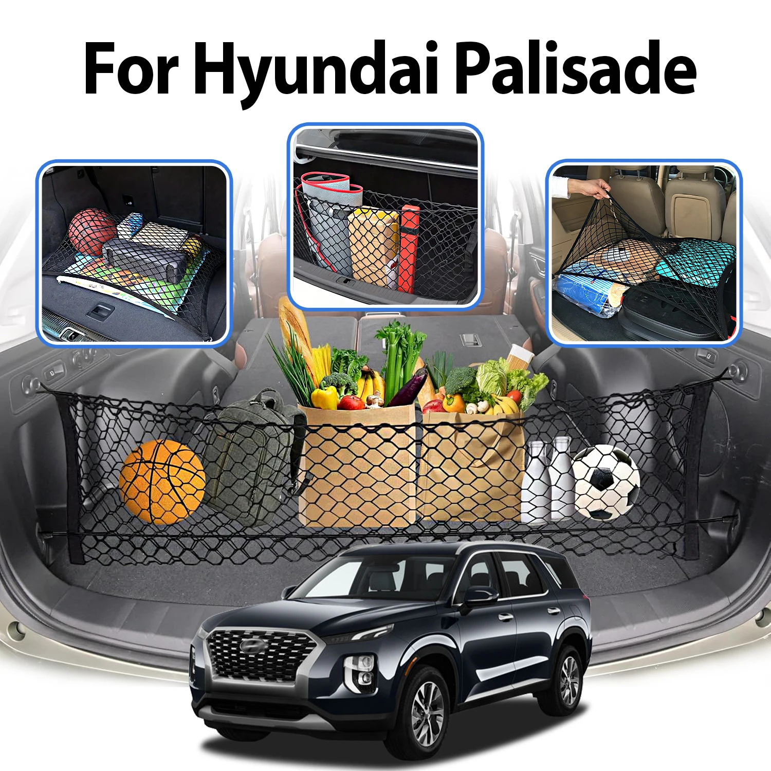 

Car Cargo Net Stretchable,Adjustable Elastic Trunk Storage Net with Hook for Hyundai Palisade 2020-2025