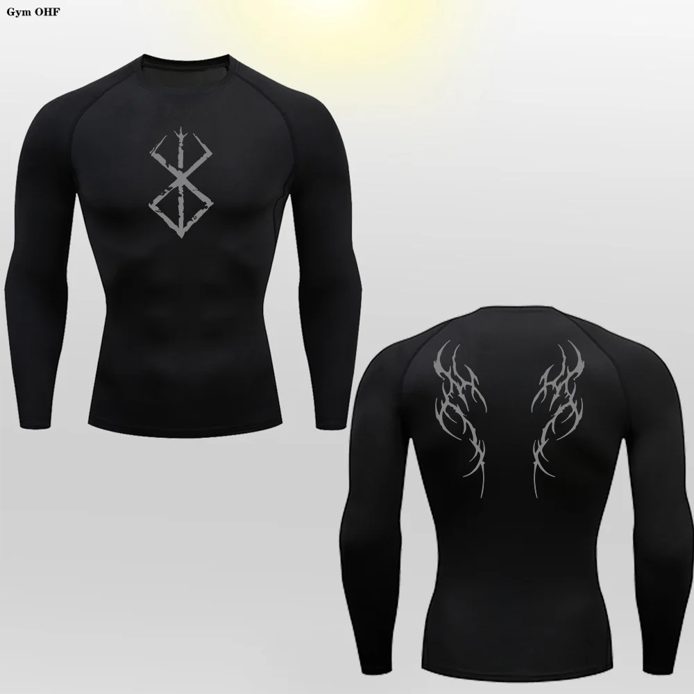 Running Compression T-Shirt Men's Casual Anime Print Top Quick-Drying Fitness Sportswear Gym Sports Long Sleeve Breathable Shirt