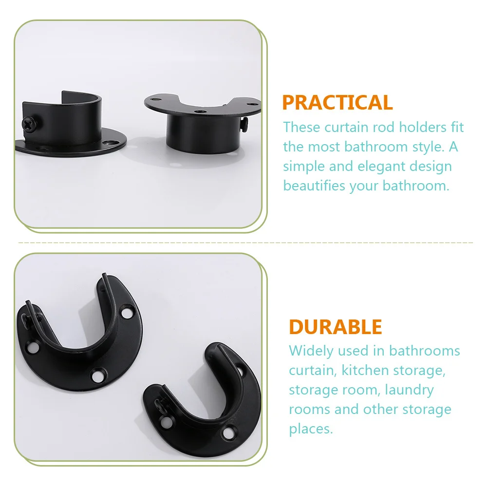 

2Pcs Curtain Rod Brackets for Wall Heavy Load Closet Pole Holder Support Bracket for Wardrobe Bathroom Hotel Room Quick Install