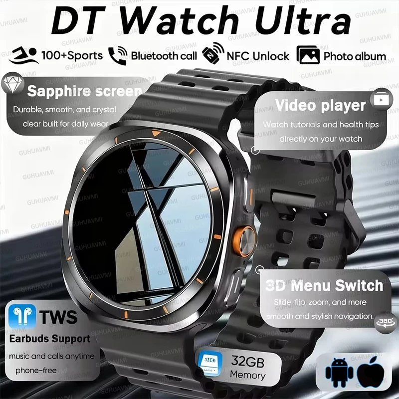 

2025 New Fashion Men DT Watch 7 Ultra 32GB Memory Video GPS NFC 47mm AMOLED Fitness Sports Tracker Health Call SmartWatch Women