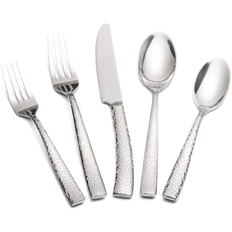 

Silverware Set Flatware Set Hammered Pattern Stainless Steel Cutlery Set Silver Mirror Polished 40 Pieces Service for 8