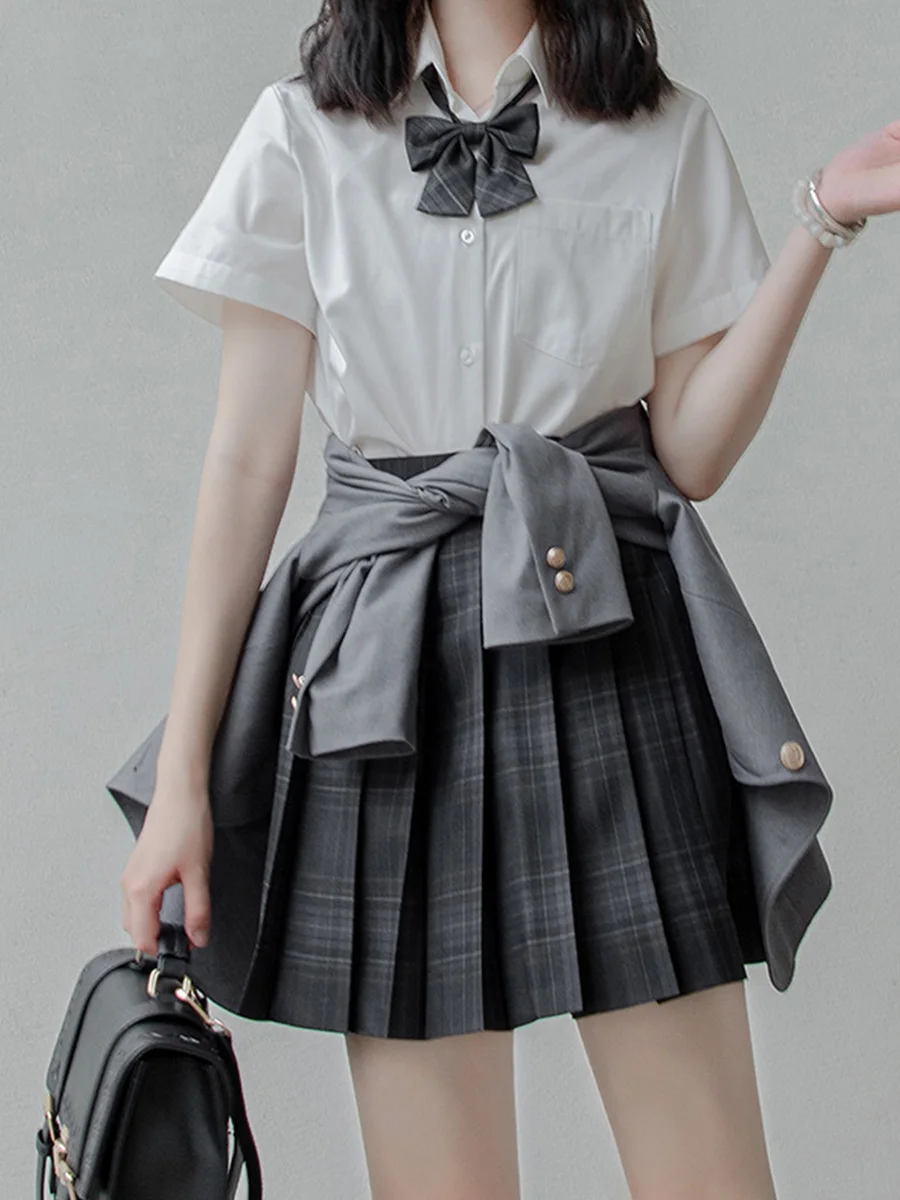 JK Uniform Basic Solid Short Sleeve Long Sleeve Shirt Japanese Harajuku Kawaii Sweet White Shirt