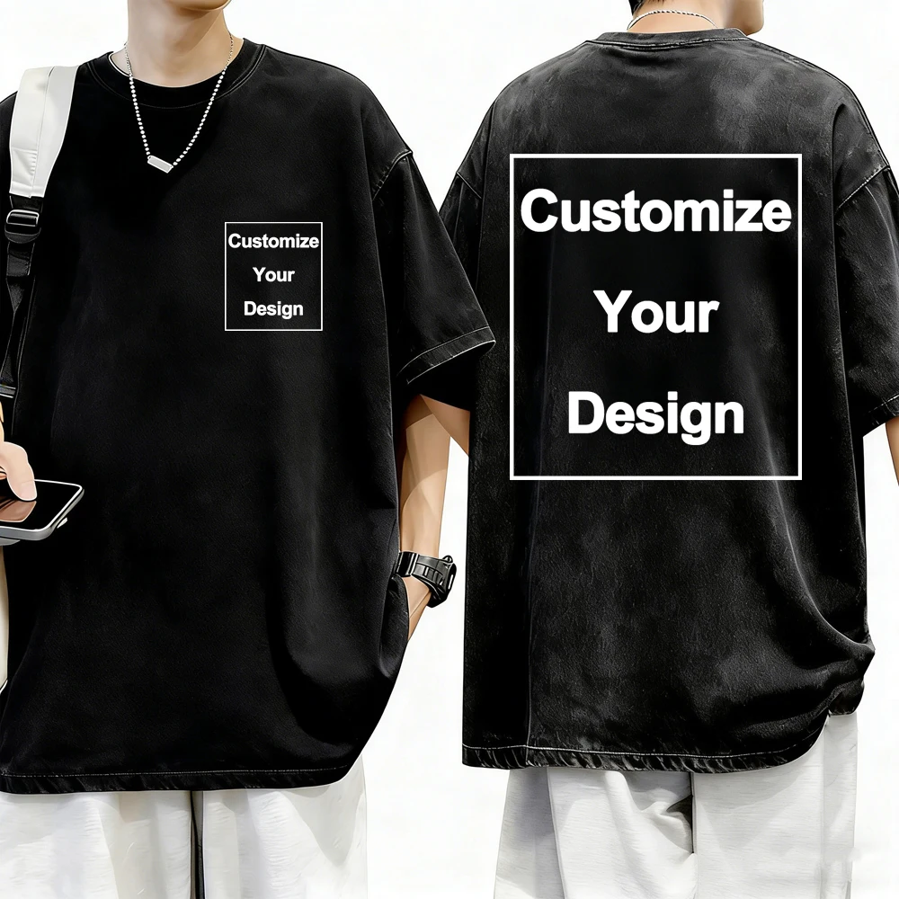 Summer Custom Washed T-Shirt Mens Cotton Oversized Tops DIY Logo/Graphic Tees Casual Comfortable T Shirts O-Neck Men's Clothes