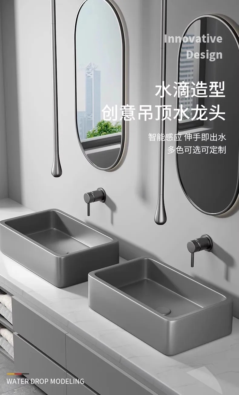 

Water drop ceiling faucet basin induction into wall type concealed all copper hot and cold ceiling top basin wash basin