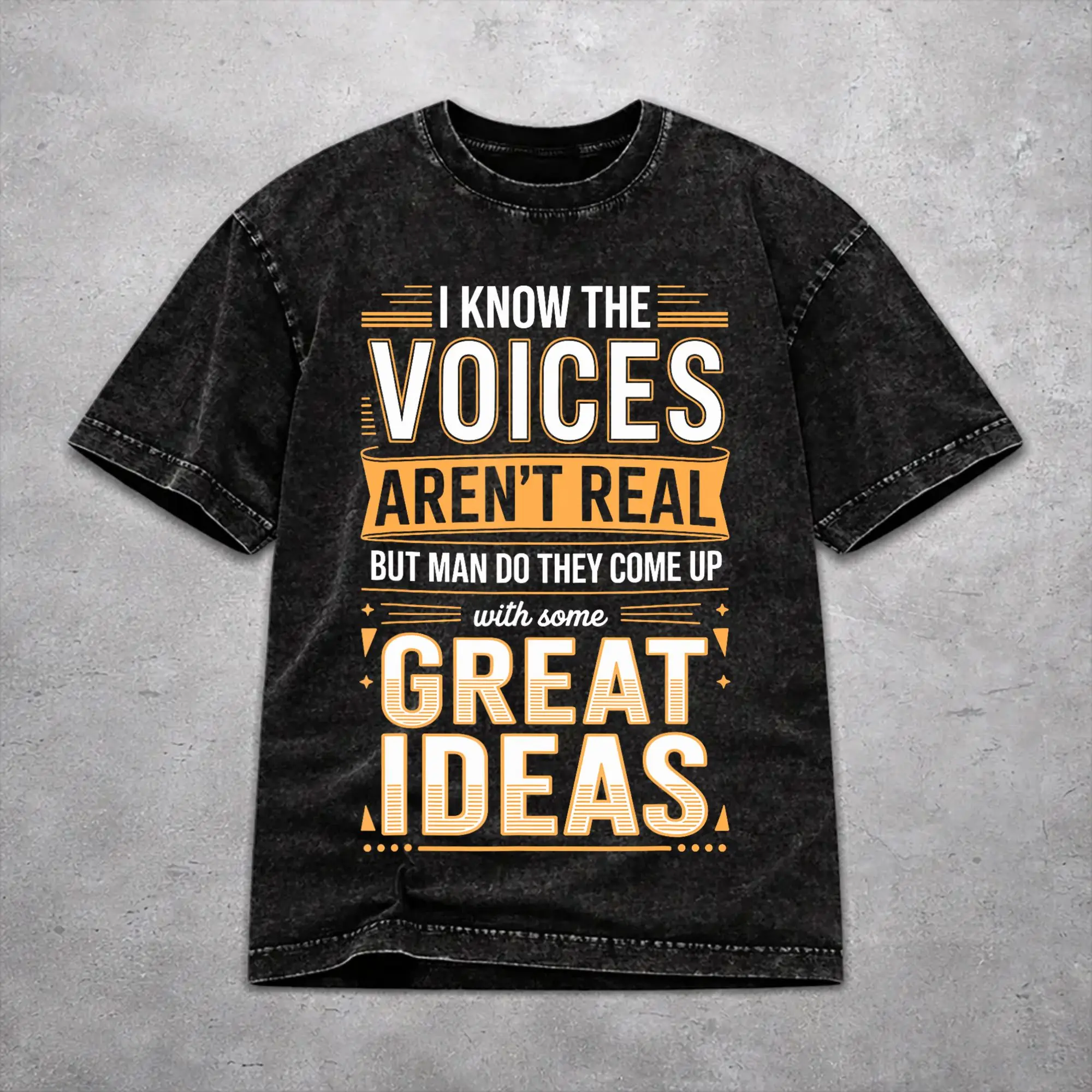 Men Women Vintage Washed T-shirts I KNOW THE VOICES AREN'T REAL Print Shirt Apparel High Street  Tees