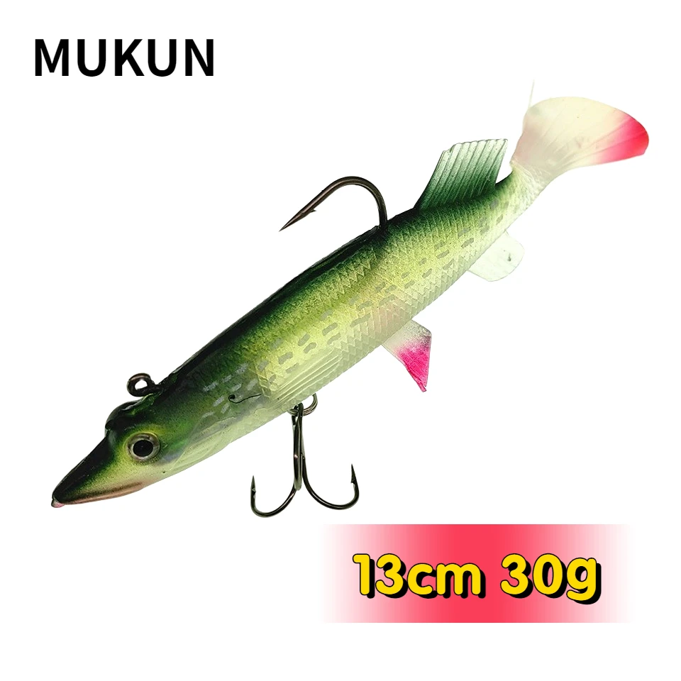 MUKUN  jig Head Soft Bait T tail Wobbler Fishing Lure Pesca 130mm 30g Carp Bass Artificial Rubber Bait Swimbait Fishing Tackle