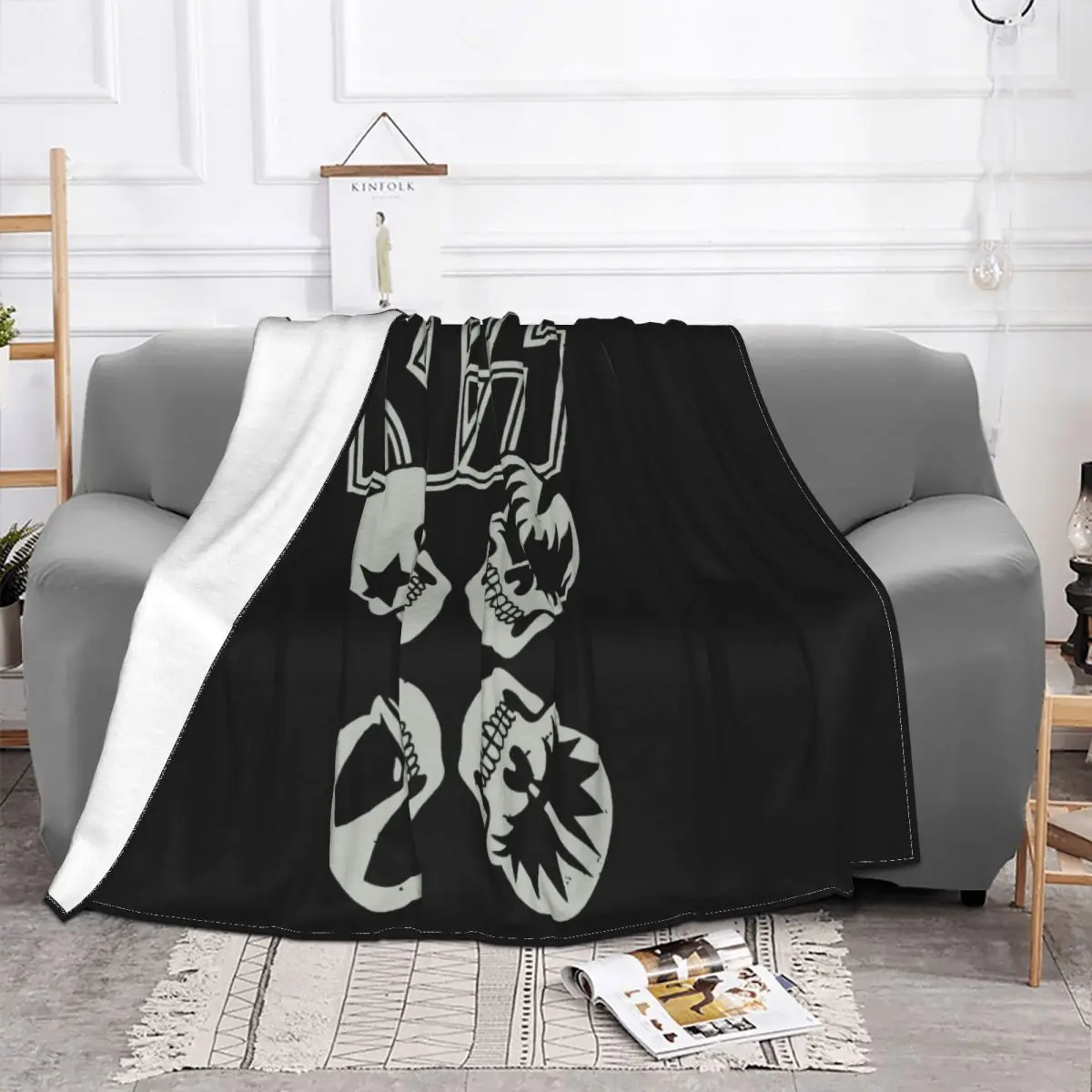 Kiss Skull Logo Classic Destroyer Tour Black Men Fan Rock Band S3Xl Ba Rock Throw Blanket