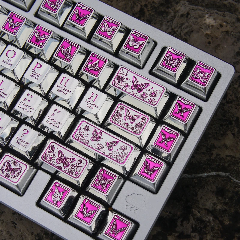 Nuevas teclas de Metal con flor de mariposa, tapa de llave con perfil de cereza personalizado, impresión de transferencia VU, tecla de punto de dibujos animados de Anime para jugadores Diy