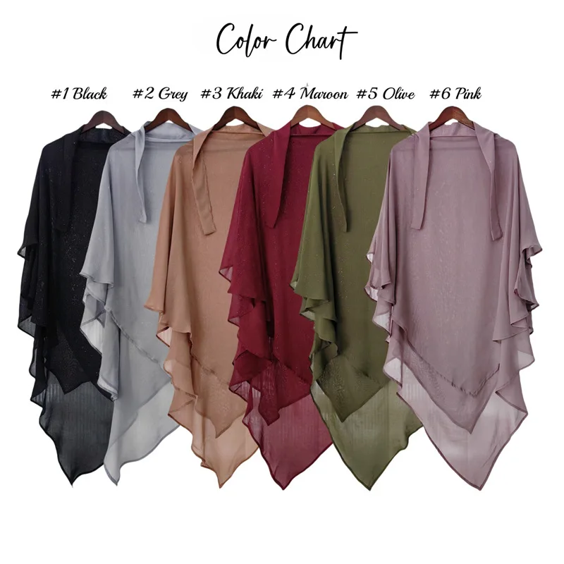 

Шифоновый химар-хиджаб с блестками, 6 цветов, 125*130 см, легкий, мусульманский мгновенный головной убор, для Рамадана и Ид