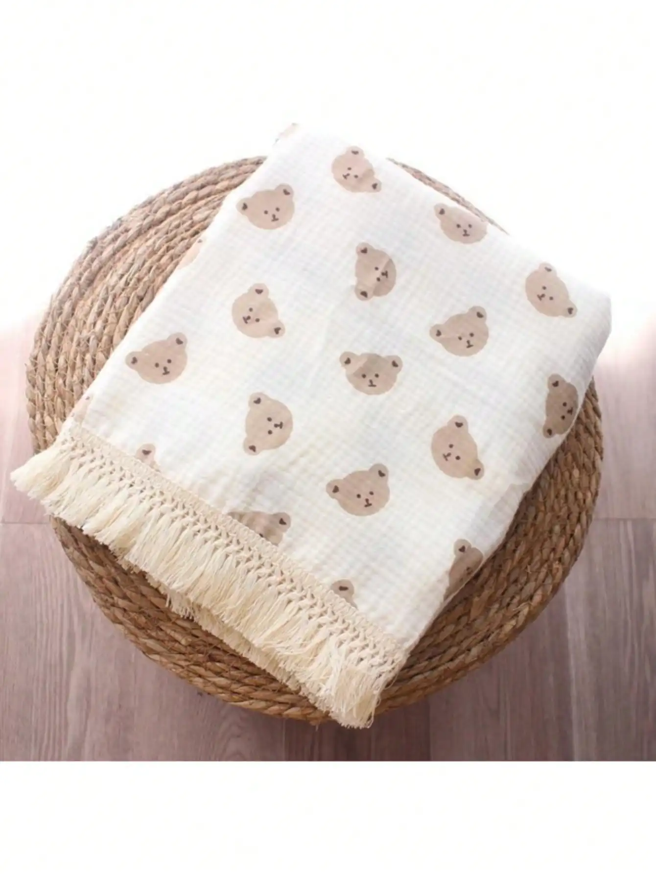 Children's Cuddle Blanket Multi Bear Head Tassel Wrap Baby Stroller Cover Blanket Baby Wrap Blanket