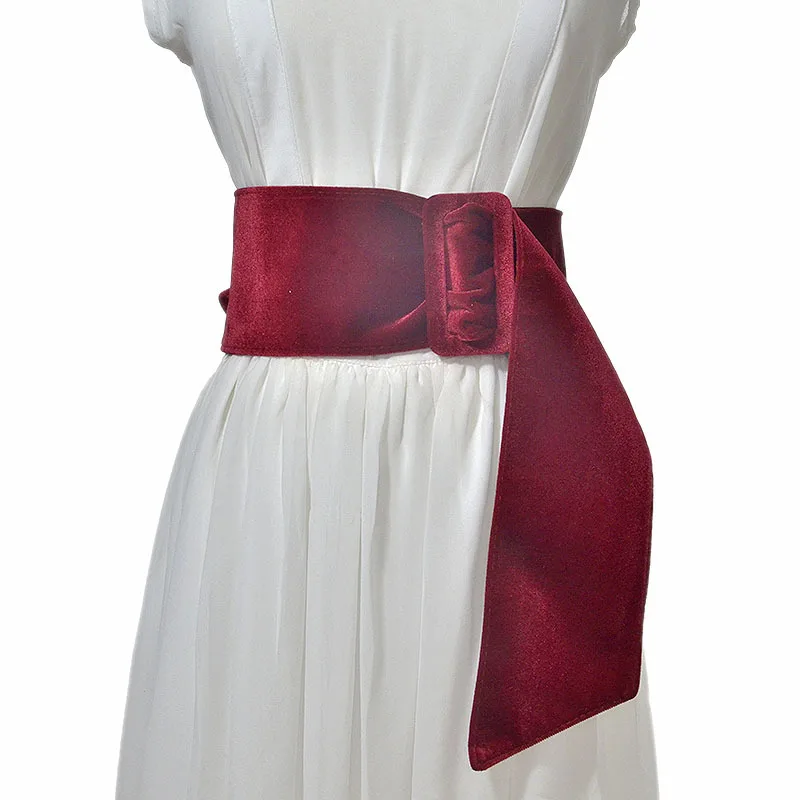 Women Belt 7cm Autumn Winter New Waist Cover Wine Red Golden Velvet Wide Versatile Decorative Bandage With Down Accessories