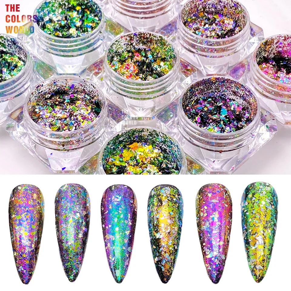 TCT-975 Set di fogli di scaglie di camaleonte olografiche vintage britanniche Set di fogli per nail art che cambiano colore retrò Fiocchi per unghie cromati duochromatici