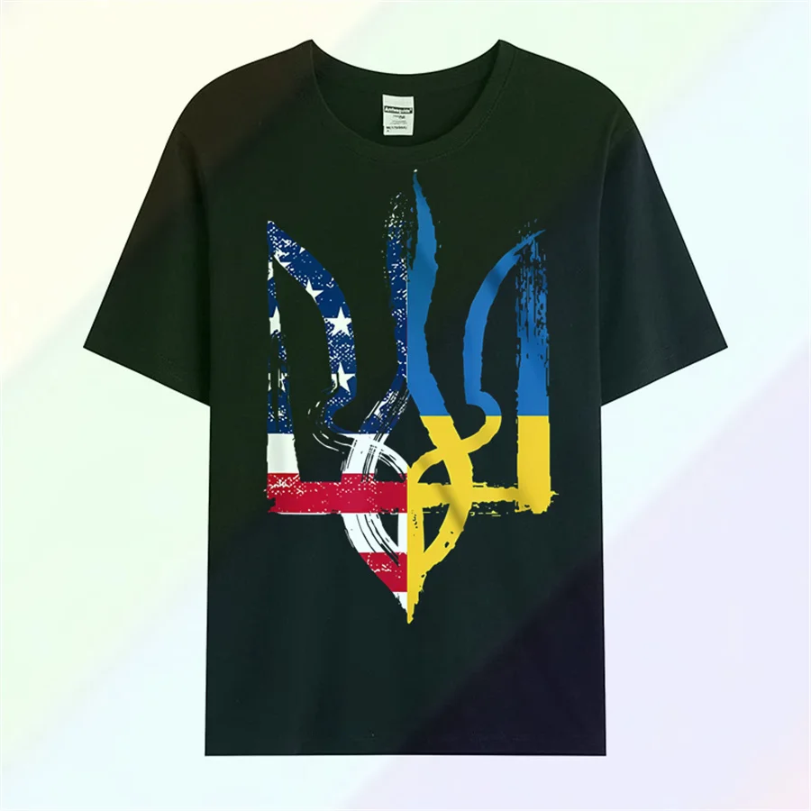 

Vintage Ukraine American Flag Ukrainian Trident Men T-Shirt Short Sleeve Casual 100% Cotton O-Neck Summer ShirtS-3XL