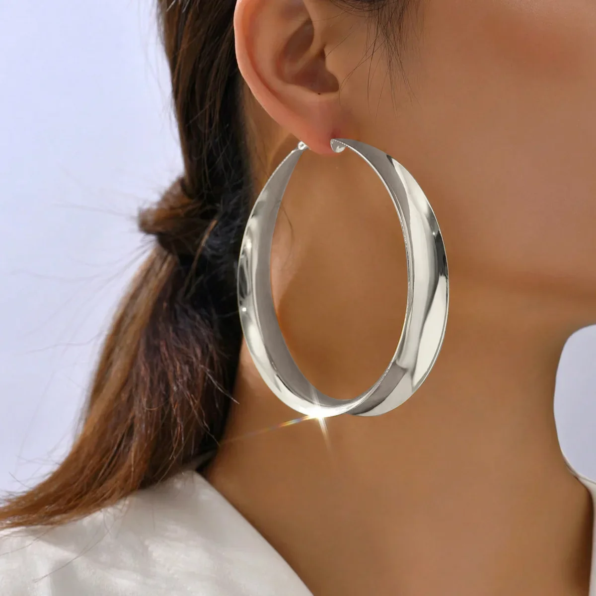 Exagerado Glossy Metal Geometric Hoop Earrings para Mulheres, Acessórios de Ear Jewelry, Festa, Feriado, Simples, OL, Moda, AE086