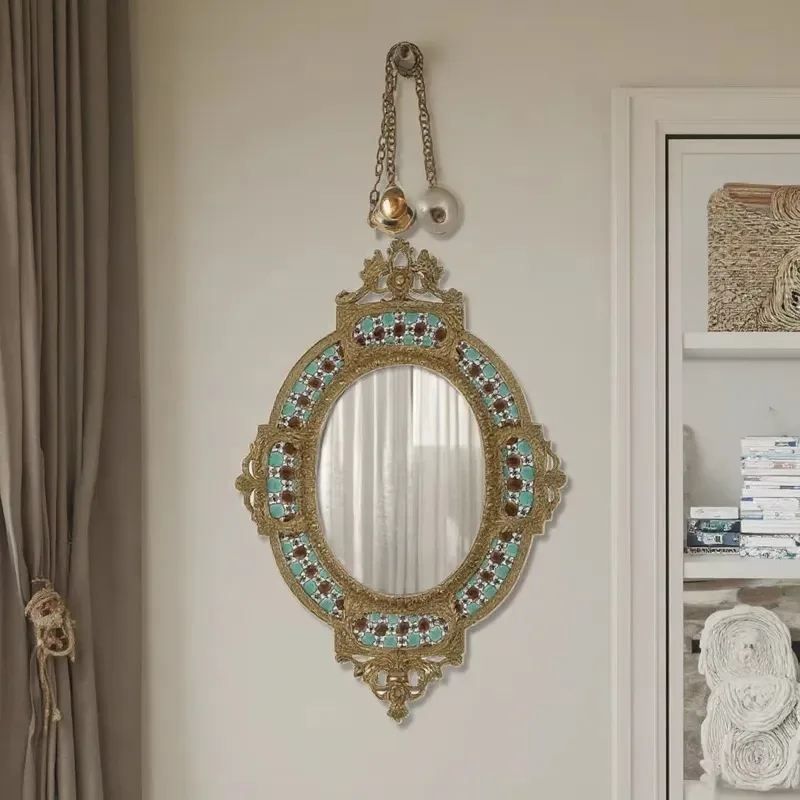 Unique Decoration Wall Mirror Brass Metal Frame Wall Mirror Cosmetic Mirror Living Room Bedroom Entrance Road Home Decoration