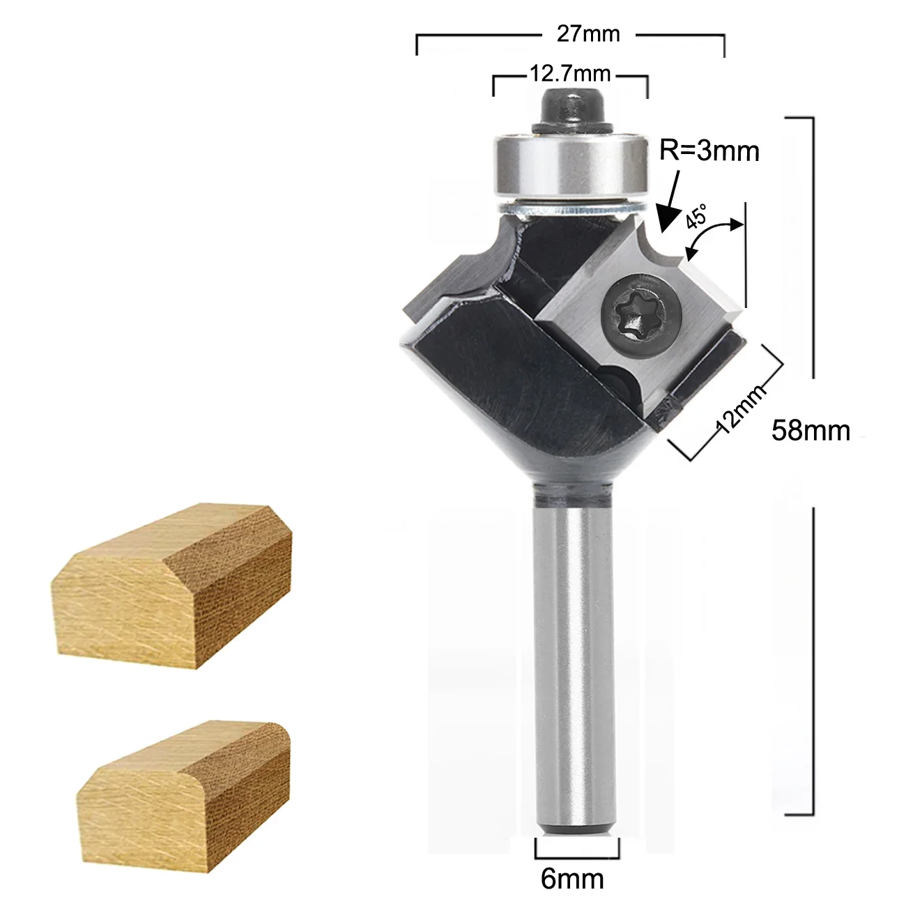 (2 in 1) In-Tech Insert Corner Round or Bevel Insert Style Carbide with Bearing Router Bit End Mill Milling Cutters for Wood