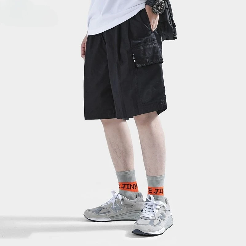 Japanese Streetwear Shorts Men Summer Pure Cotton Relaxed Fit Straight Cut Multiple Pockets Versatile Casual Youth Mid-Thigh
