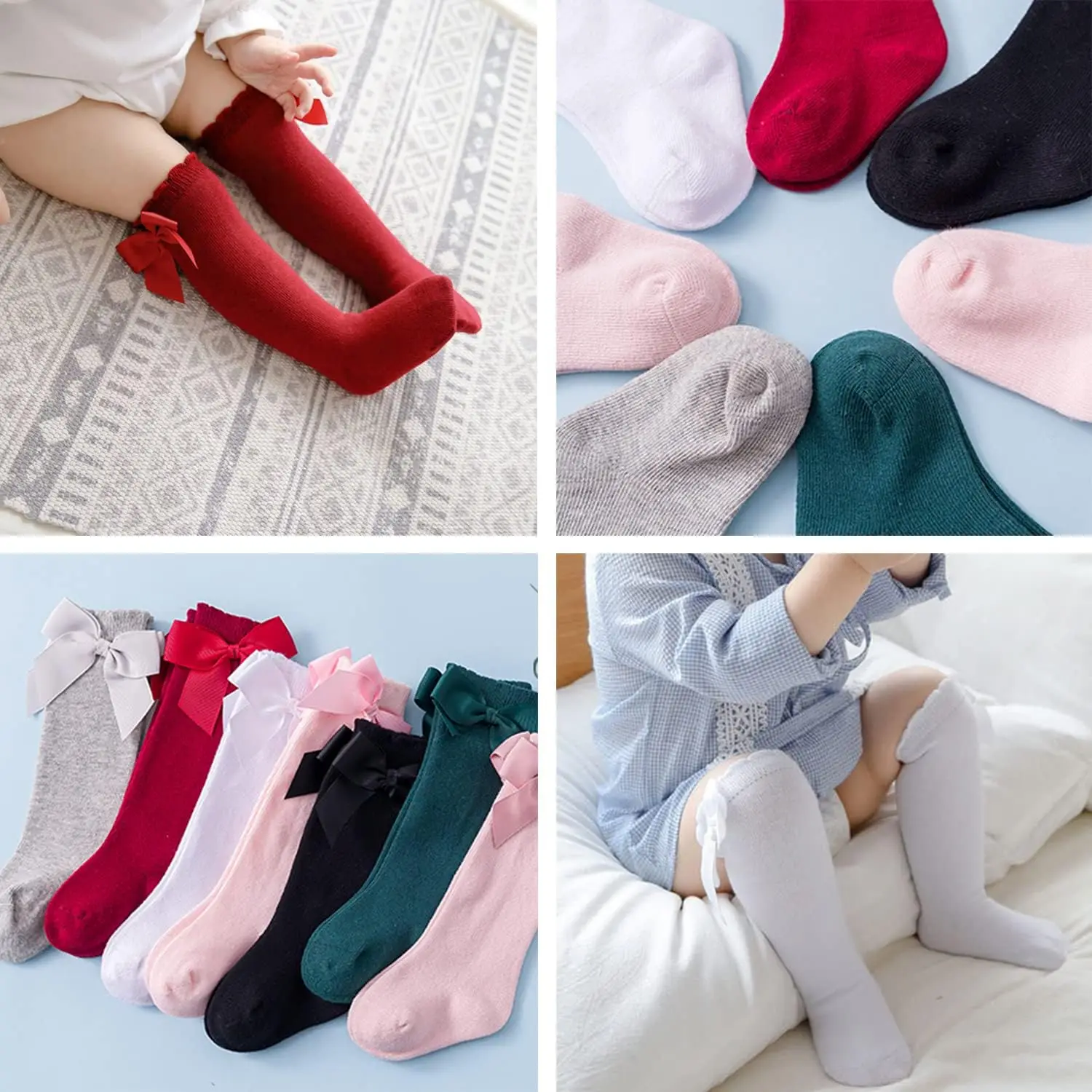 3Pairs kinder Socken Für Mädchen Kniehohe Prinzessin Elegante Kinder Mädchen Socken Mit Schleife Weiche Baby Kleinkind Lange Socke vier Saison
