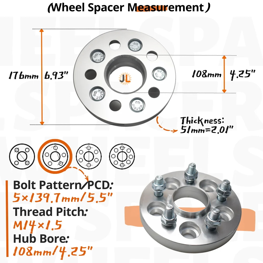 PCD 5X139.7 Hub Bore 108MM M14X1.5 Forged for Ram 1500 2012-2018 for Ram 1500 Classic 2019-2021 Car 5 Lug Wheel Spacers Qty(2)