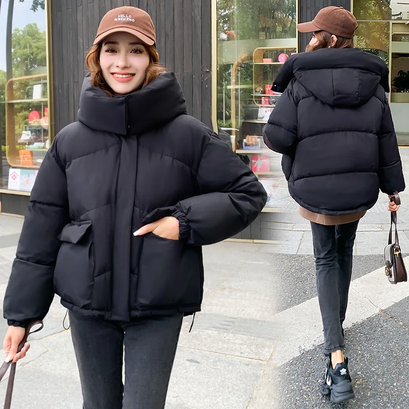 Women\'s Padded Jackets Winter New Candy Solid Color Fluffy Bread Suit Loose Cropped Hooded Padded Winter Coat