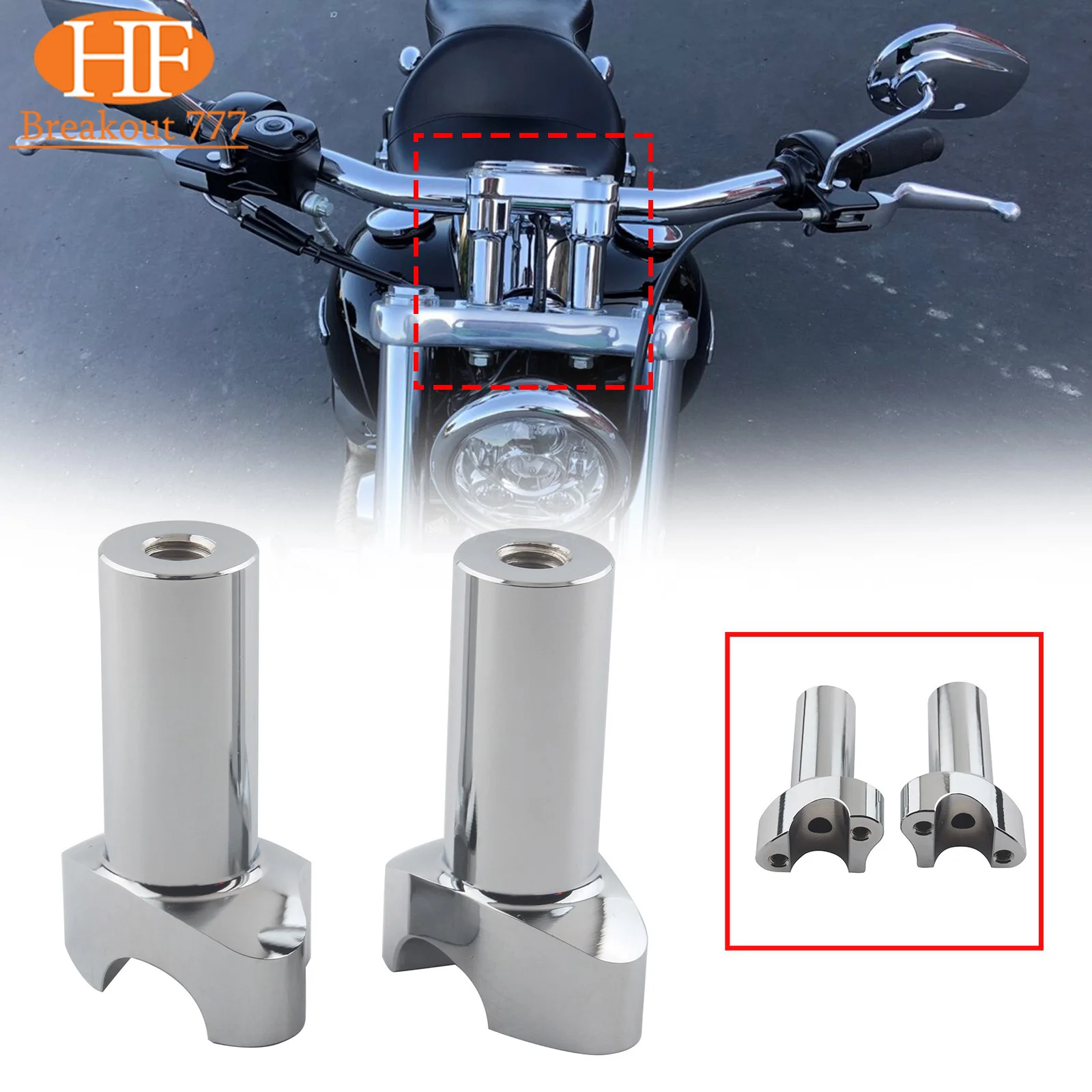 Chrome Aluminum 3.5" Straight Handlebar Risers for Harley Softail Dyna Sportster Black