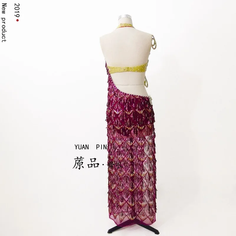Customized Belly Dancewear Rhinestone Accessories Group Stage Suit Performance Costume Belly Dancing Bra Tassel Split Skirt Set