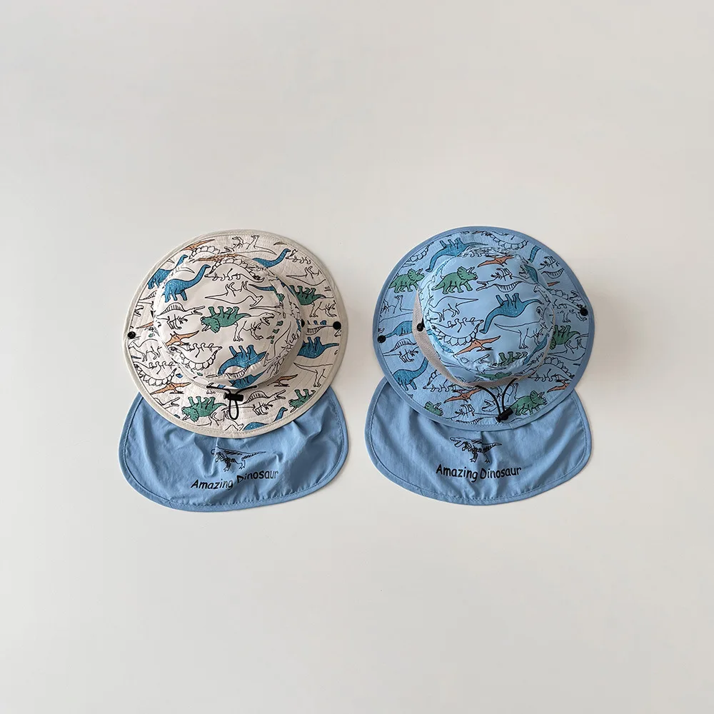 Cute Cartoon Dinosaur Print Summer Hat Baby Girls Kids Fisherman Hat Sweet Cute Children Outdoor Activity Quick Drying Sun Hat