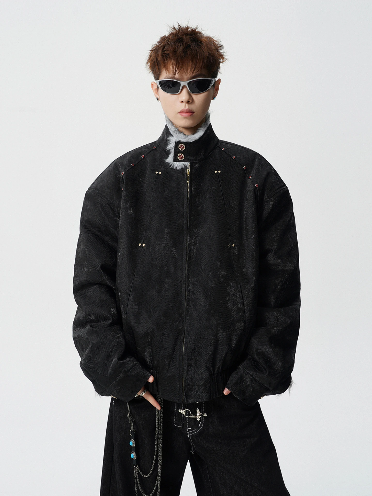 

Thiened ort Cotton Jaet with Fur Collar for Men Winter Warm Sli Casual Loose Fit Youth Trend Polyester Fiber Zipper...