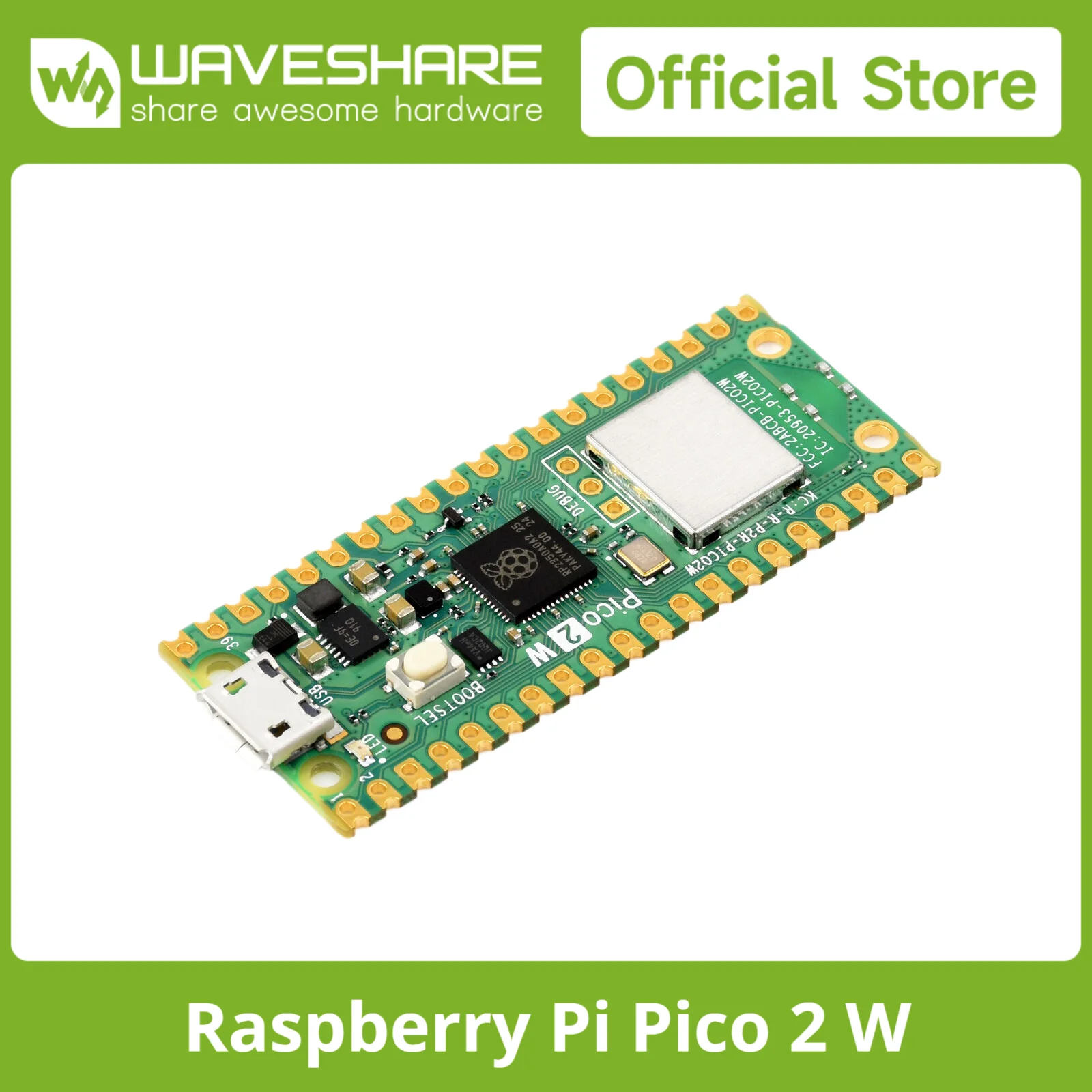 Raspberry Pi Pico 2 W Microcontroller Board, Based on Official RP2350 Chip, Dual-core & Dual-architecture Design Supports WIFI