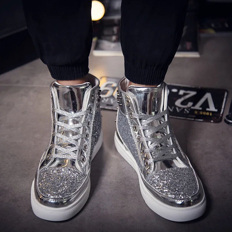 Foreign Trade Korean Version of Couple High Top Rivet Rock Punk Sneakers Trendy Men and Women Fashion Nightclub