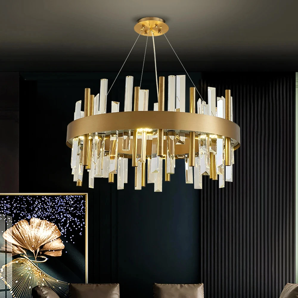 Imagem -04 - Modern k9 Crystal Chandelier Sala de Estar Golden Circular Lâmpada Led Decoração para Casa Brilho Pendurado Luminária