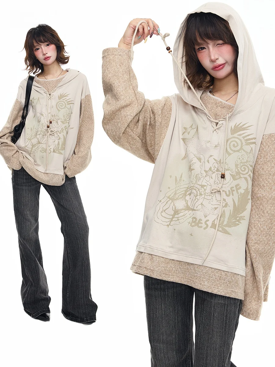 

Женская свободная футболка Sanowers в американском ретро-стиле с длинным рукавом, парные топы для влюбленных, дышащие, с принтом, повседневные, модные, весна-осень