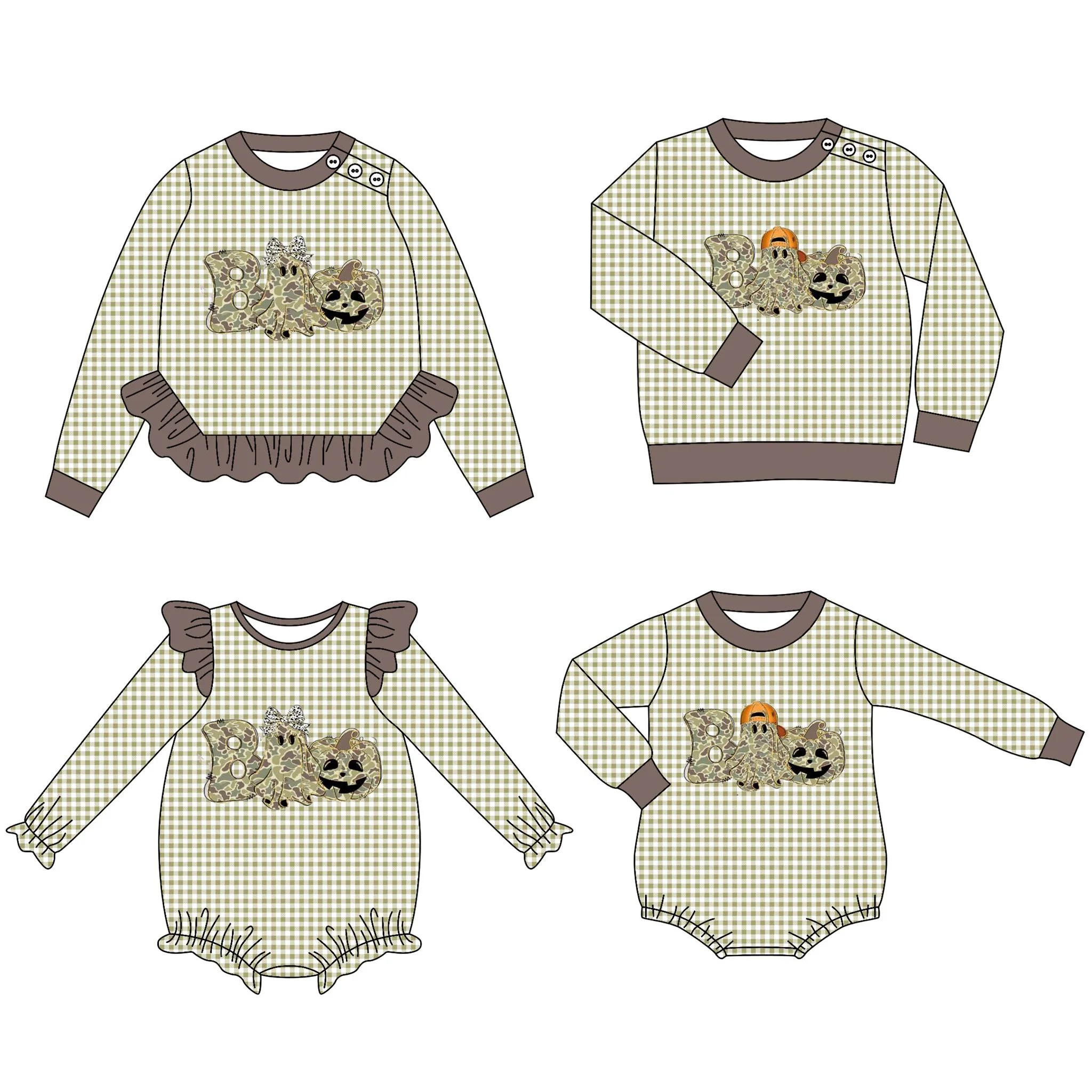 Boutique Plaid Children Best Bucking Dad Top Design Kids Hallowen Boo Toddler Clothing With Baby Rompers