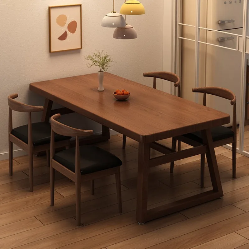 Living room household large board table, rectangular one table and four chairs combination