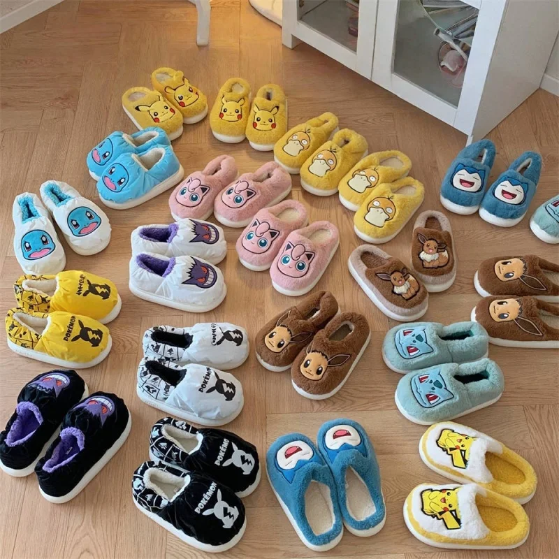 

Instock Anime Pikachu Eevee Couple Cotton Slippers Winter Cute Cartoon Men'S Women'S Home Shoes With Velvet Insulation Anti Slip