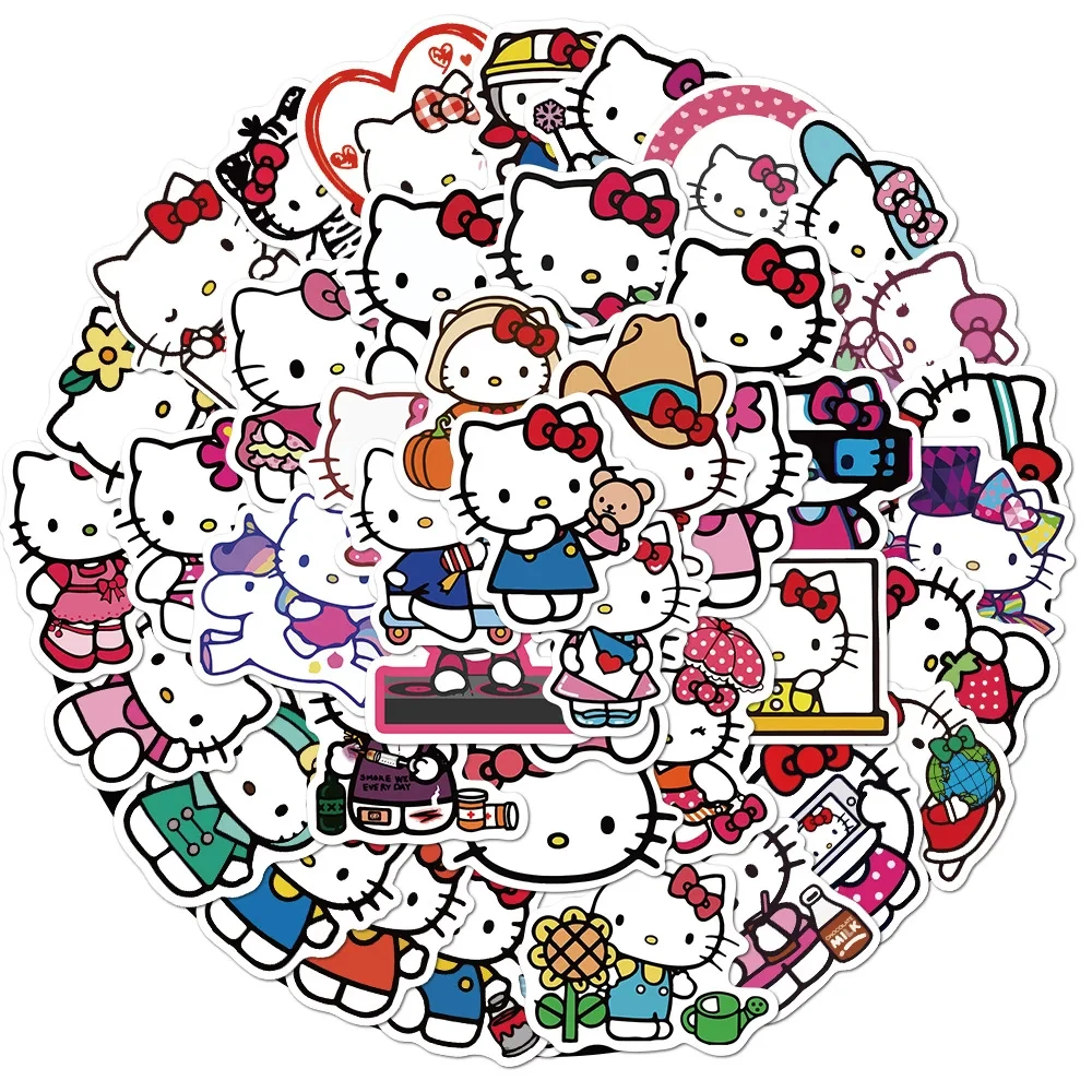 Cartoon 50pcs Sanrio Hello kitty Stickers Kawaii Kuromi My Melody Cinnamoroll Laptop Guitar Skateboard Luggage Cute Sticker Toys