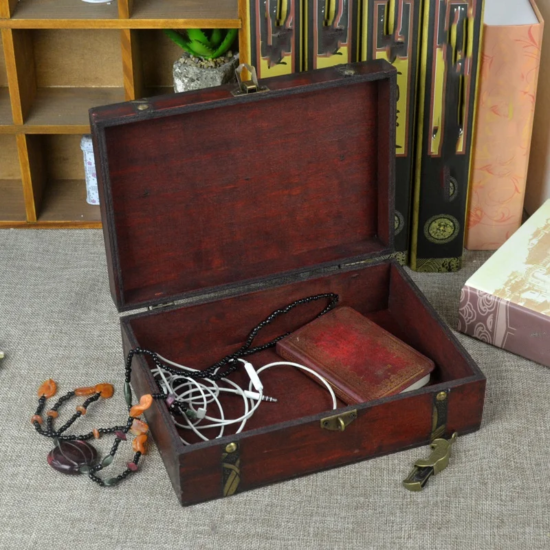 Wooden Vintage Treasure Box With Lock Jewelry Storage Box Case Storage Box Ring Gift