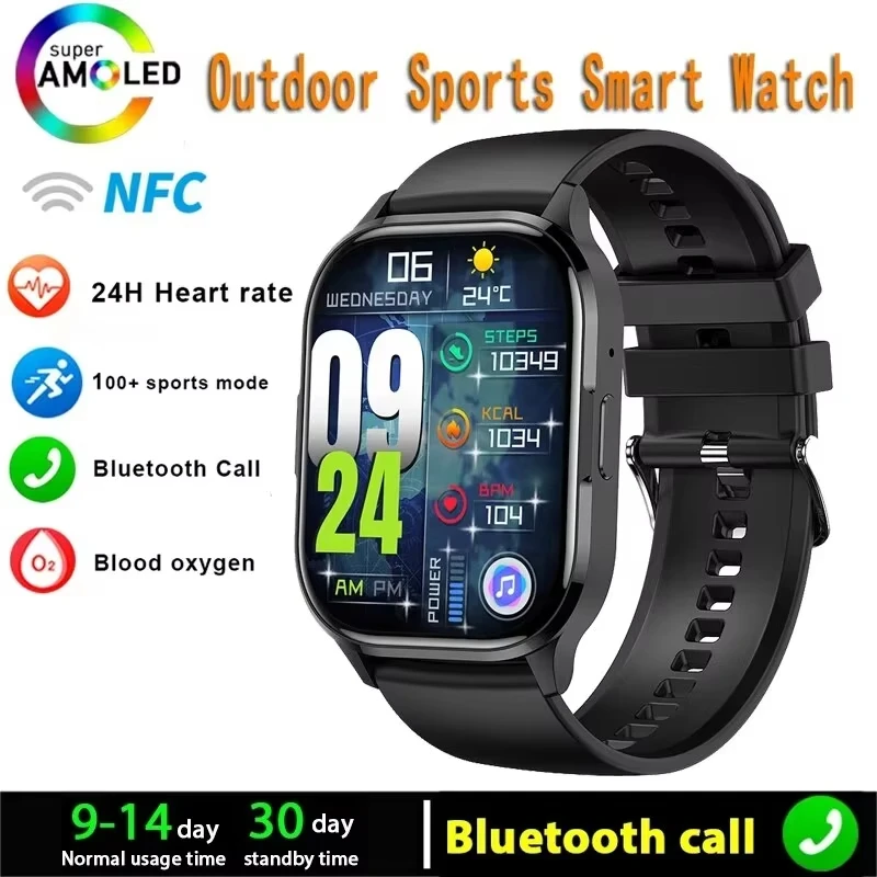 

Смарт-часы 2025, 2,01-дюймовый AMOLED-экран, Bluetooth-вызов, NFC, спортивные часы, музыкальные женские умные часы с кровяным давлением для Huawei Xiaomi