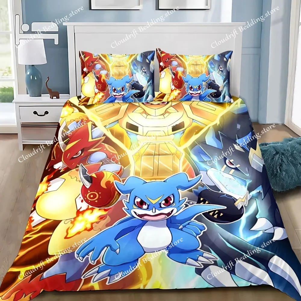 Cartoon Digimon  Cover Pillowcase Bedding Set Adult Boy Girl Bedroom Decoration Children Gift Single Double Large Size